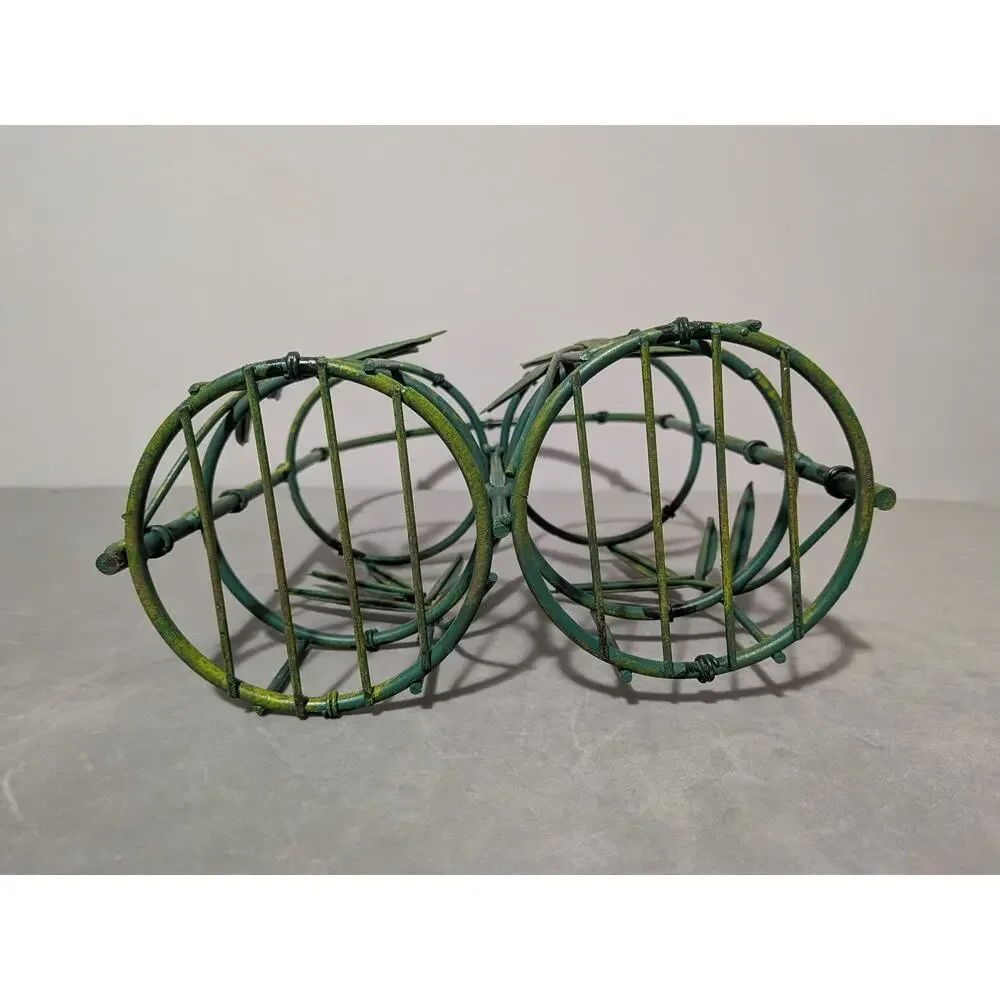 Vintage Green Metal Bamboo Wine Rack Tabletop Holder 16